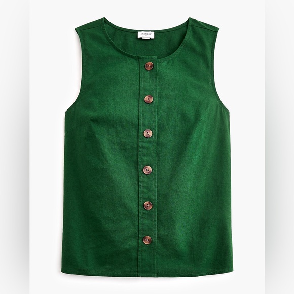 J. Crew Factory Linen Blend Button Front Shell Tank Green - Picture 1 of 9